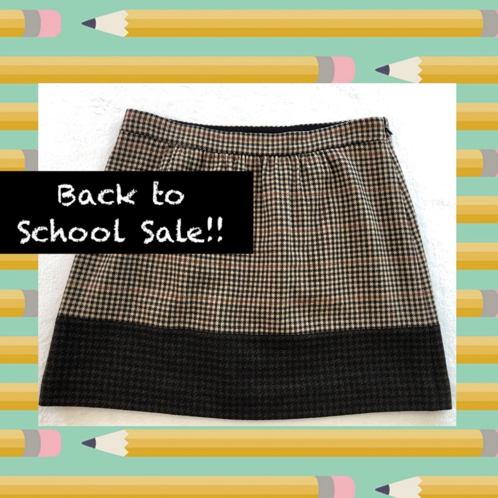 J Crew Preppy Houndstooth Wool mini skirt